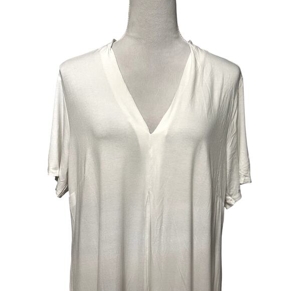 Avenue Short Sleeve Blouse Hi Low Split Back V-Neck Pleated Front White 16 NWT - Picture 3 of 10